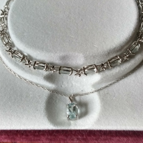 10k Helzberg Diamonds Aquamarine Necklace Bracelet - Picture 6 of 8